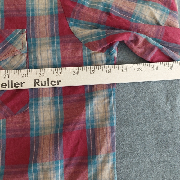 Roper Western Pearl Snap Shirt | Men's 2XL | Red & Blue Plaid Metallic - Picture 8 of 9